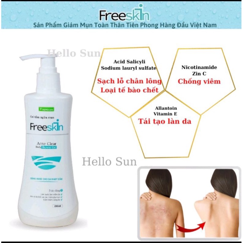 FREESKIN -  Gel tắm 250ml Dung dịch xịt mụn ngoài da 80ml