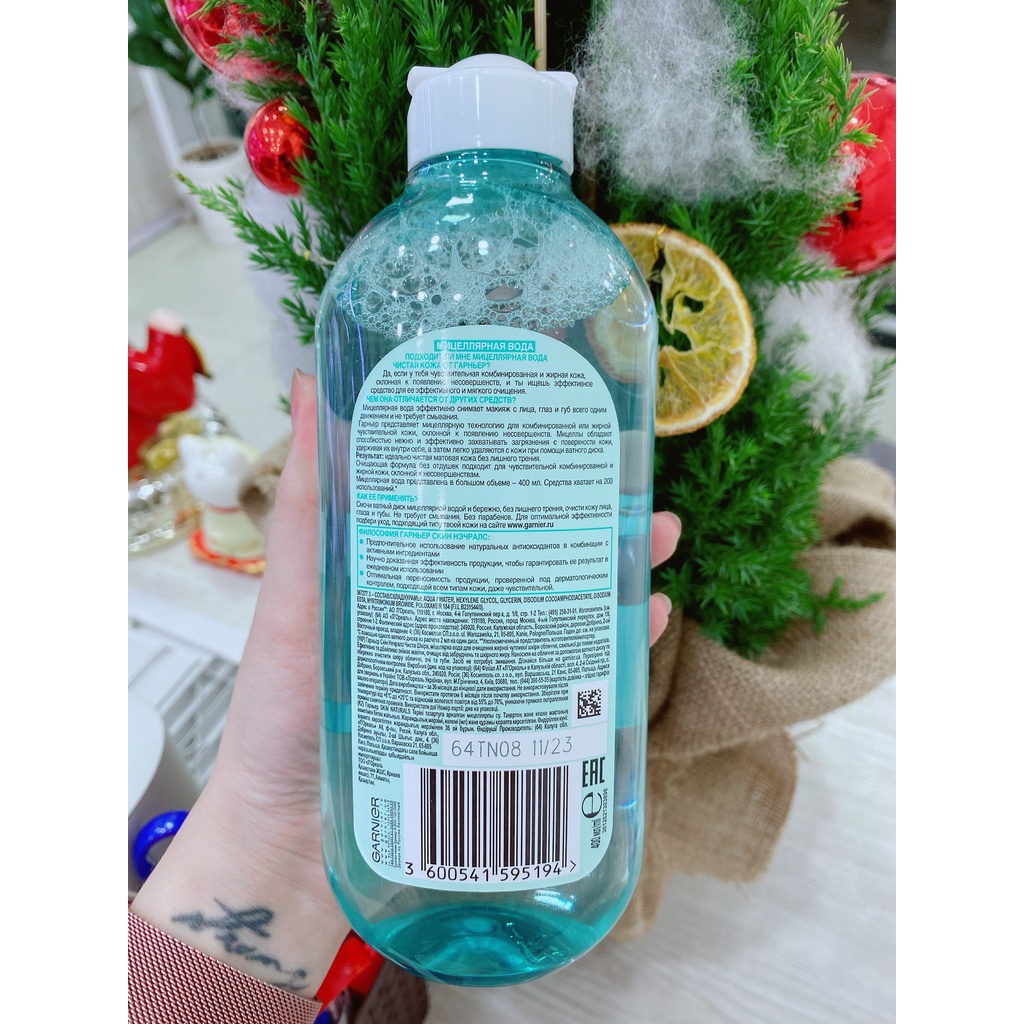 Tẩy Trang Garnier Màu Xanh Ngọc Dành Cho Da Dầu &amp; Mụn 400ml