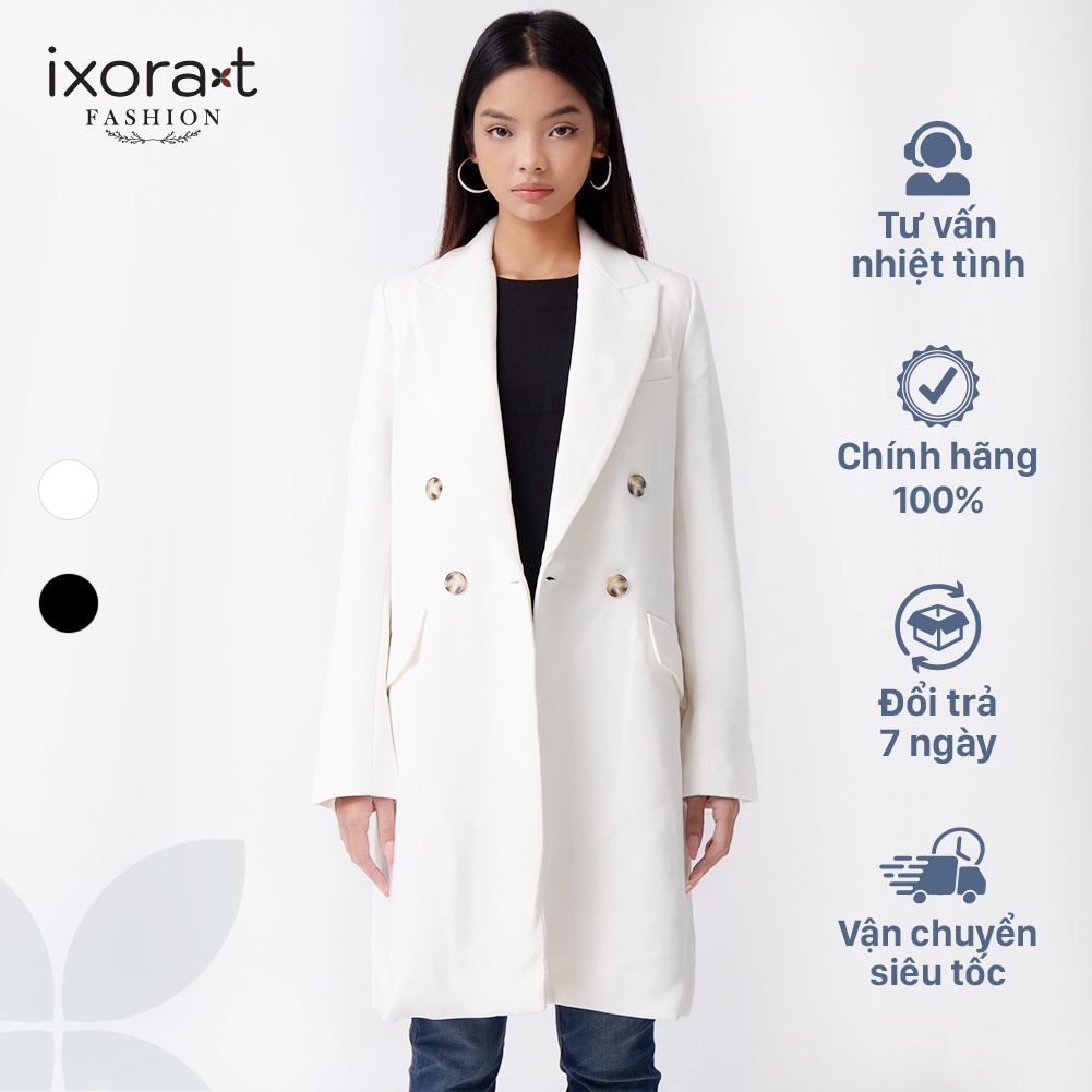Áo khoác dạ mango IXORAT FASHION - Áo khoác dáng dài, cổ ve lật, có túi hai bên, vạt đắp chéo, cài nút trước