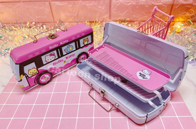 Hộp bút thiếc xe bus Hellokitty 3 tầng - đồ dùng học tập