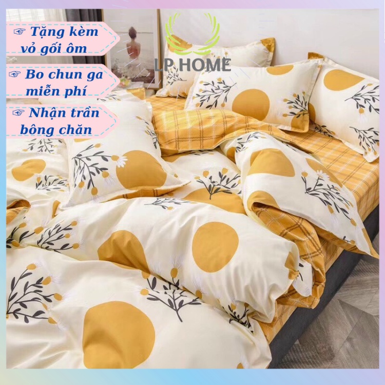 Bộ chăn ga gối Poly Hàn Quốc Vàng tròn sang trọng cao cấp (Tặng vỏ gối ôm) - Miễn phí bo chun