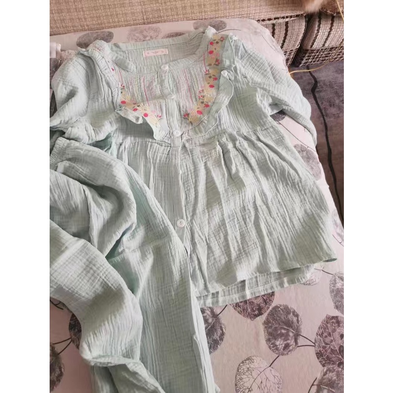 [Order-Có ảnh thật] Bộ đồ ngủ nữ mặc nhà hoạ tiết thêu tay chất xô muslin cao cấp | BigBuy360 - bigbuy360.vn