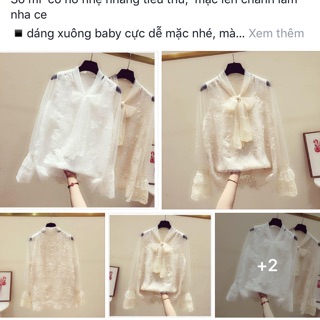 Áo sơ mi ren nơ cổ