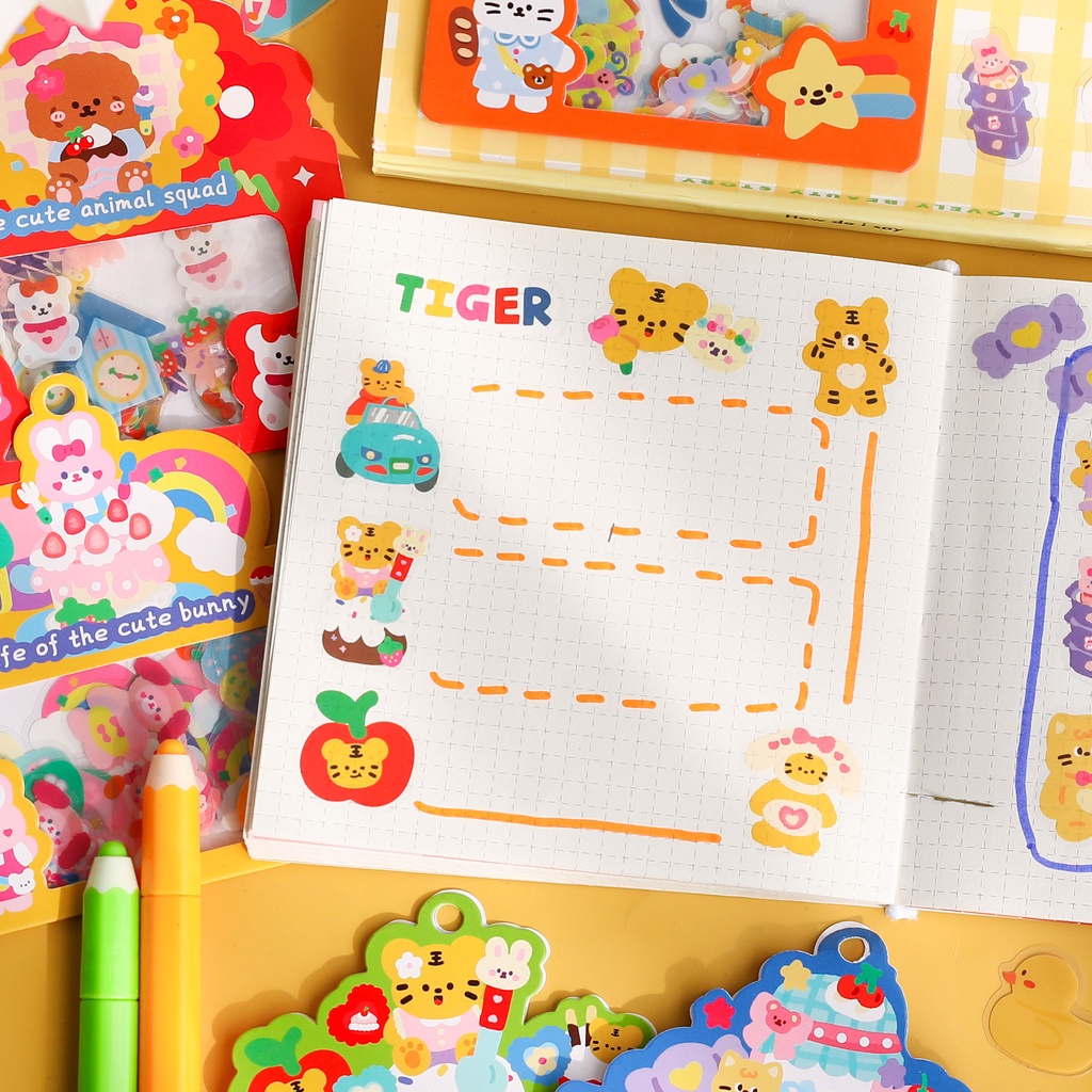 Túi 40 sticker PVC hình dán động vật dễ thương trang trí sổ | BSB300