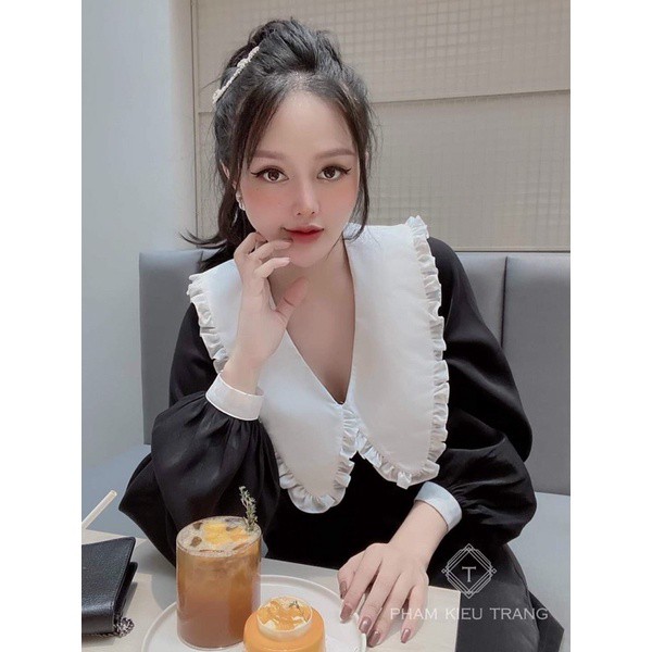 Đầm suông tay dài cổ bèo trắng đơn giản thanh lịch