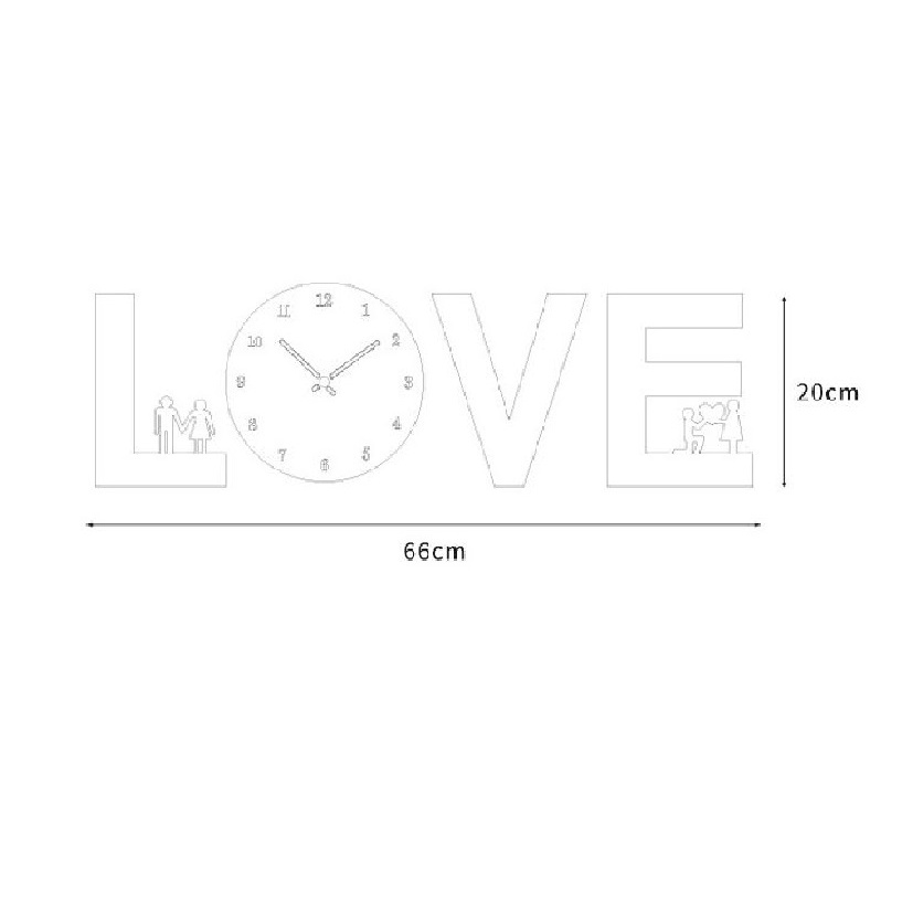 Bộ Đồng hồ treo tường Cao Cấp - hình dáng chữ LOVE bằng Gỗ
