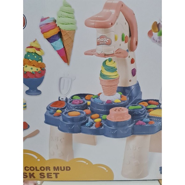 Bàn đất nặn (bột nặn) lớn, chủ đề tiệm  bán kem đồ chơi DIY cho bé, hộp gần 50cm