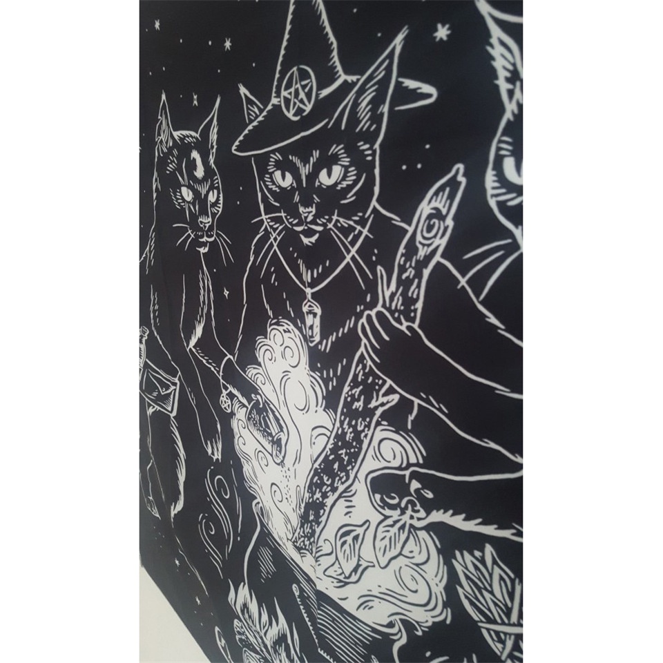 Thảm Treo Tường Trang Trí Hình Mèo / Bài Tarot / Hoa Mandala Bohemia Màu Vàng Kim