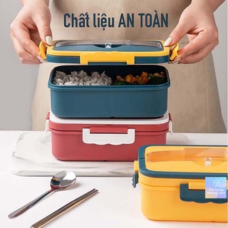 Hộp cơm văn phòng 3 ngăn có đũa và thìa inox đi kèm