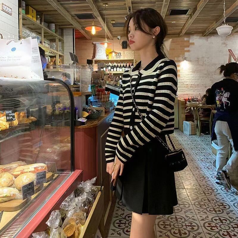 Áo Khoác cardigan Dệt Kim Tay Dài Hoạ Tiết Kẻ Sọc Thời Trang Mùa Thu Cho Phái Nữ