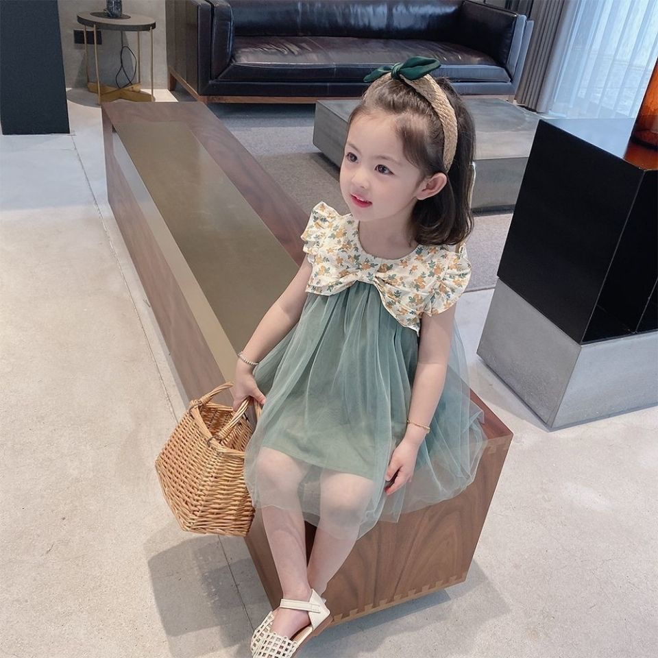 Đầm công chúa phối lưới thiết kế mới phong cách mùa hè Hàn Quốc đáng yêu cho bé gái