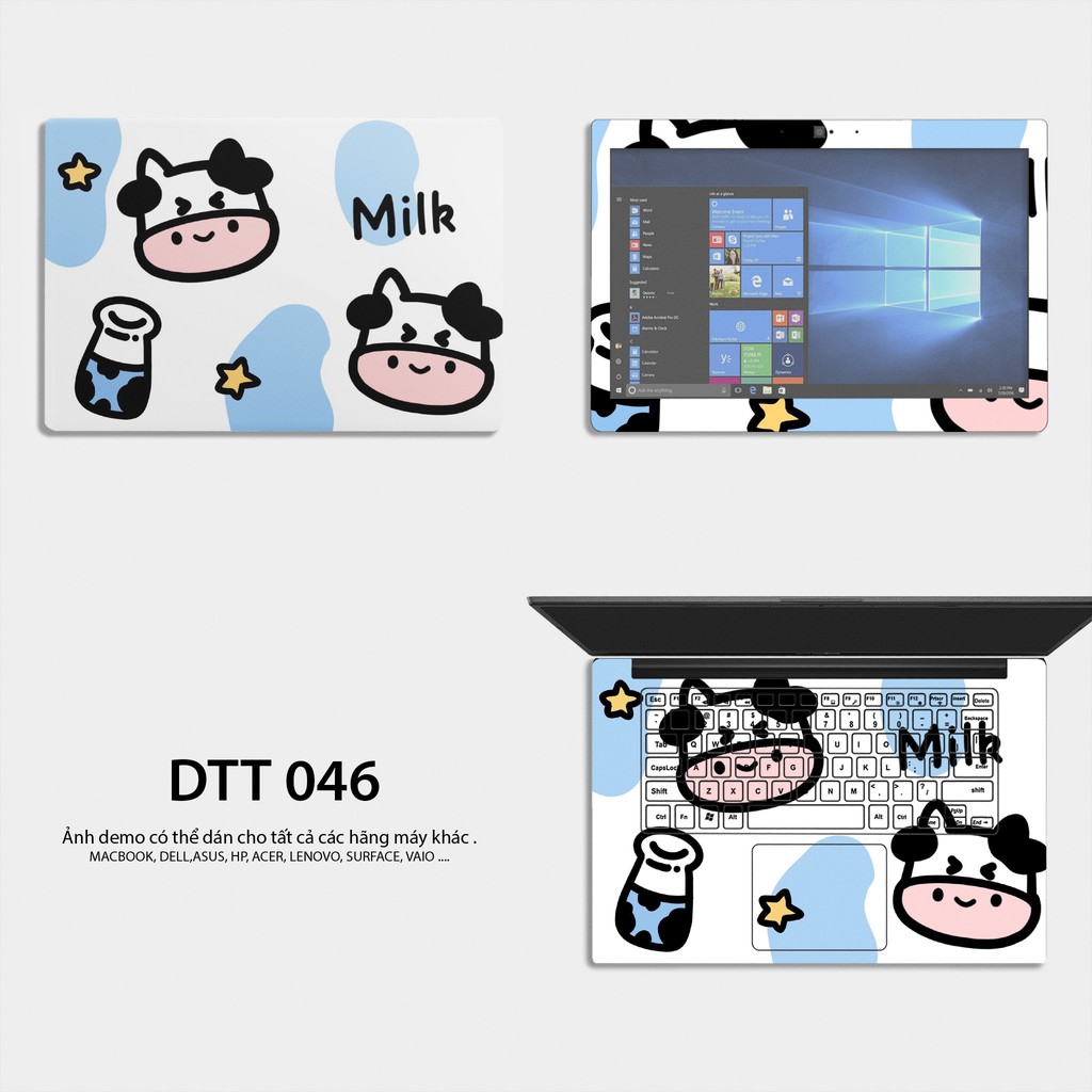 Bộ skin dán laptop mẫuu Bò Sữa / Có mẫu decal dán cho tất cả các hãng máy tính