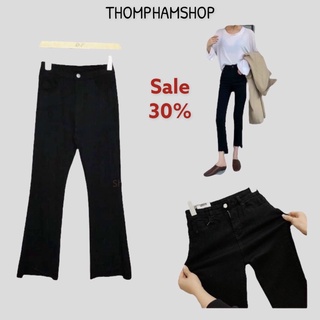 Quần jeans nữ loe đen rách gấu