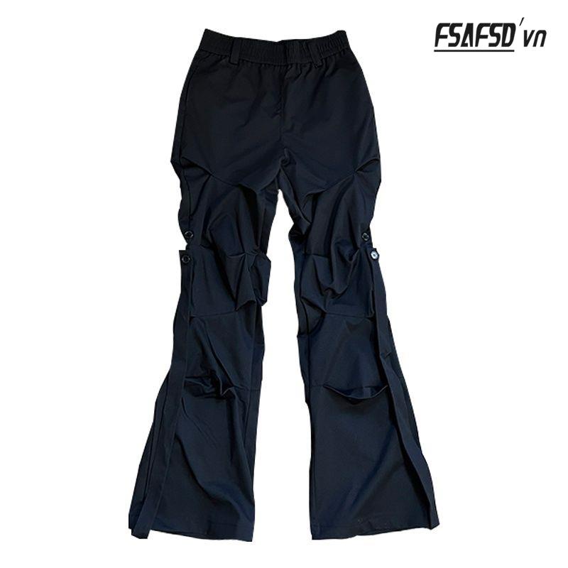 Quần Yếm Ống Loe Xếp Ly Phong Cách Hip Hop Đường Phố Cá Tính