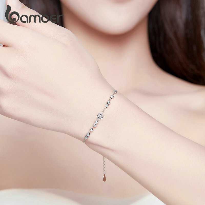 Vòng tay Bamoer bạc Sterling 925 thật xỏ hạt hình hoa cúc thời trang dùng làm quà tặng cho nữ SCB146