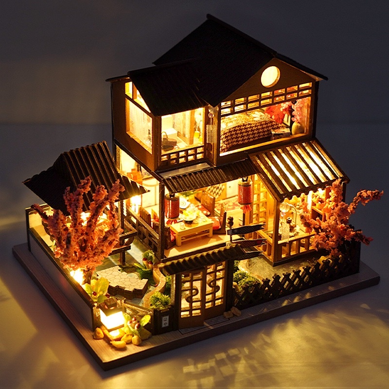 (Tặng mica,keo sữa,đèn) Mô hình đồ chơi bằng gỗ bé tự lắp ráp Nhà búp bê 2in1 Diy doll house TT2