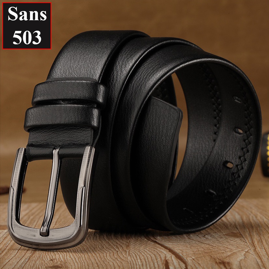 Thắt lưng nam khóa kim gài Sans503 đơn giản classic dây nịt da mềm cổ điển vuông cao cấp đẹp thời trang công sở đen nâu