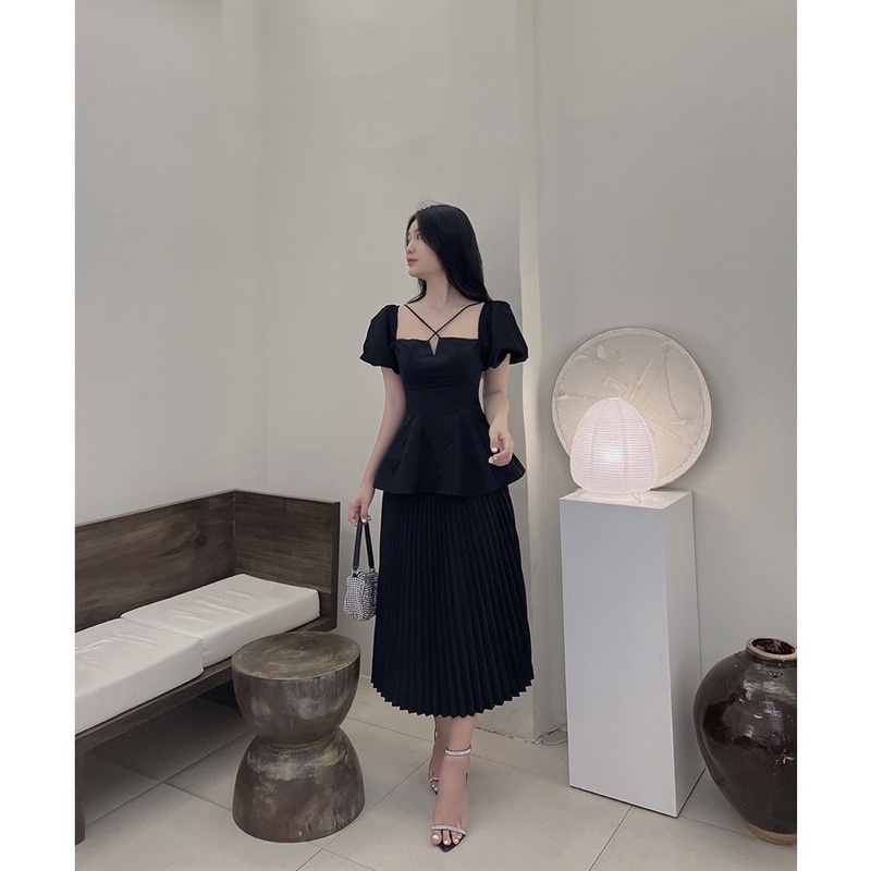 ÁO THIẾT KẾ CAO CẤP CHIẾT LY EO TÔN DÁNG VÒNG 2 MIX DÂY CHÉO CỔ SEXY, CUỐN HÚT CÓ SẴN MÚT NGỰC TIỆN LỢI SUN FAHIOƠ