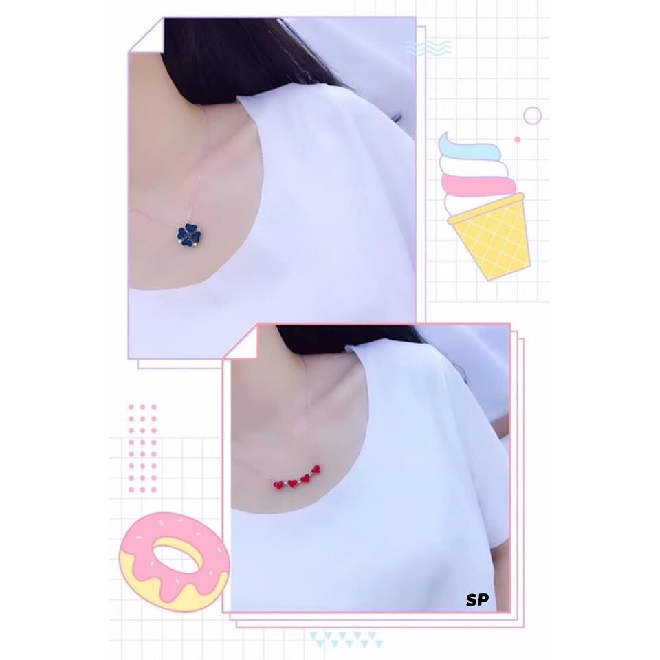 DÂY CHUYỀN BẠC CỎ 4 LÁ GHÉP TIM 2 MẶT NẠM ĐÁ (CÓ VIDEO KÈM THEO ) - BẠC BIBI