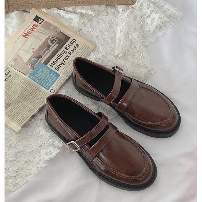 Giày ulzzang oxford vintage  da lỳ có dây vuông cho nữ phong cách hàn quốc trẻ năng động