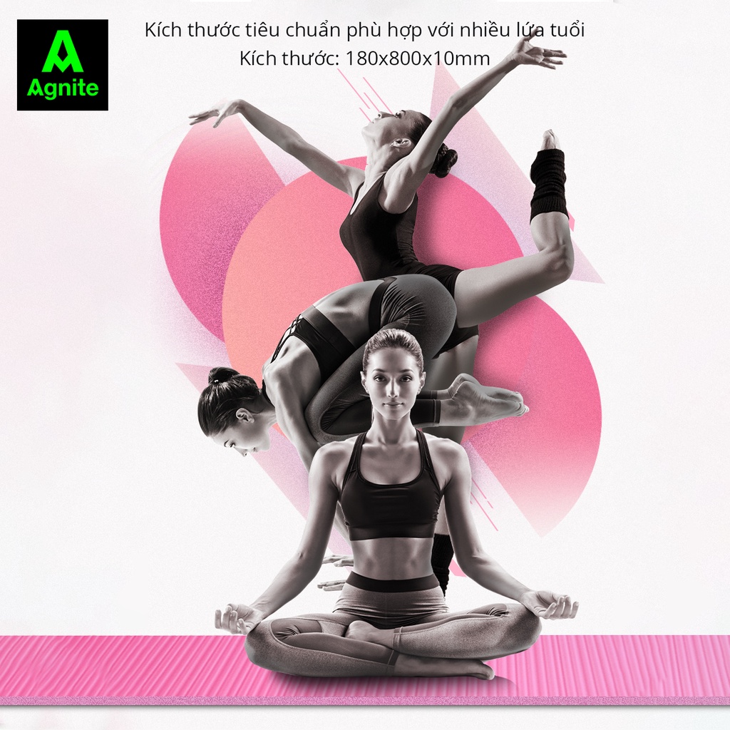 Thảm tập yoga, gym chống trượt Agnite - 10mm - mềm mịn độ bám cao không trơn trượt F4174