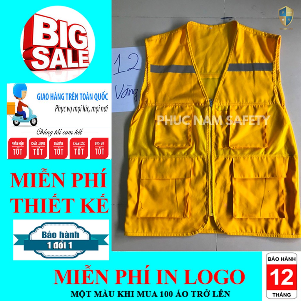 Áo bảo ghi lê phản quang màu vàng, áo ghi lê, đồng phục kỹ sư, BHLĐ Phúc Nam