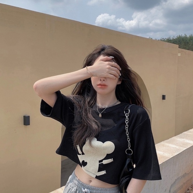 QADCOL Áo Thun Tay Ngắn Dáng Rộng In Hoạt Hình Đáng Yêu Cho Nữ