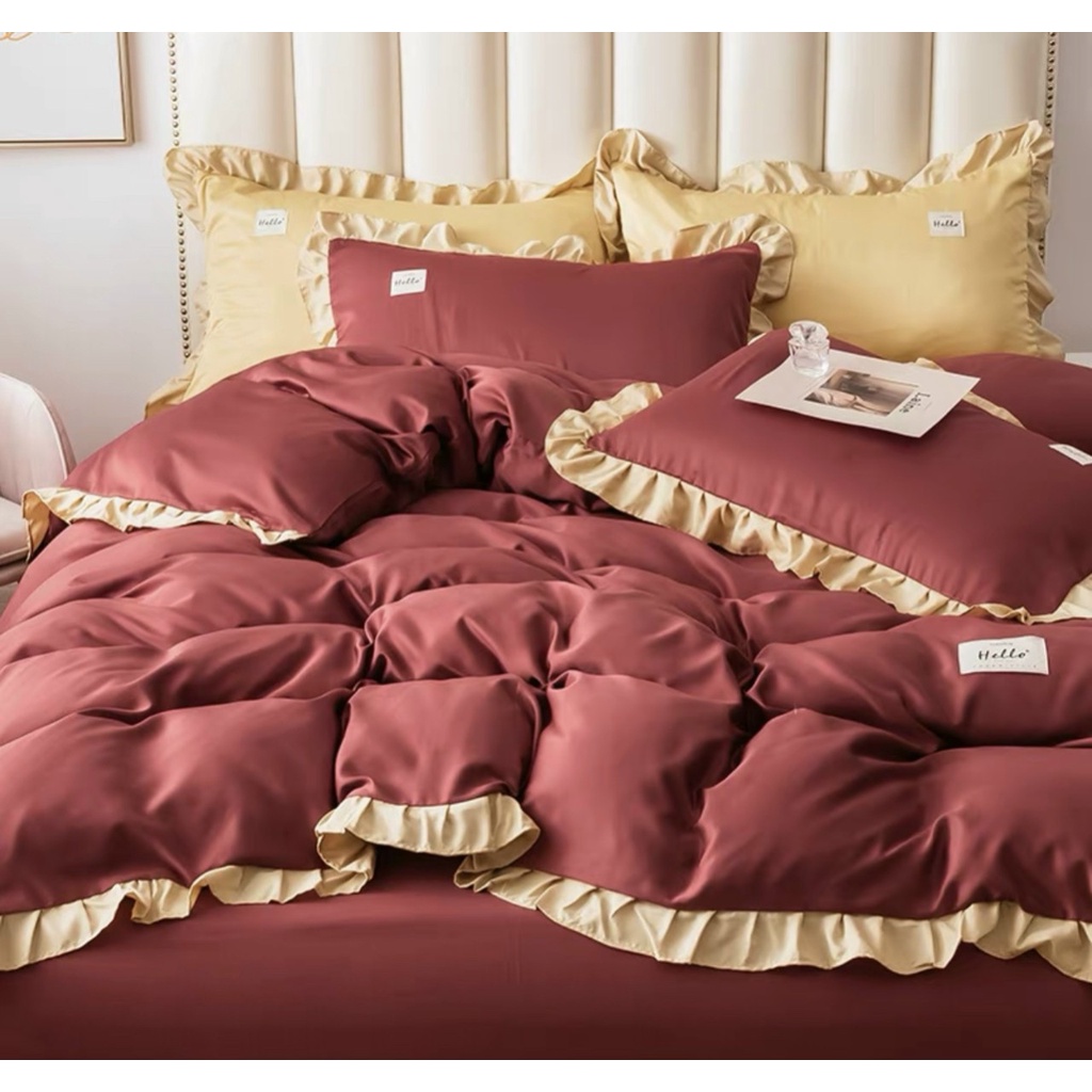 Bộ chăn ga gối cotton tici viền bèo cao cấp, chăn ga gối viền bèo công chúa dễ thương đủ kích thước - AMI.Decor