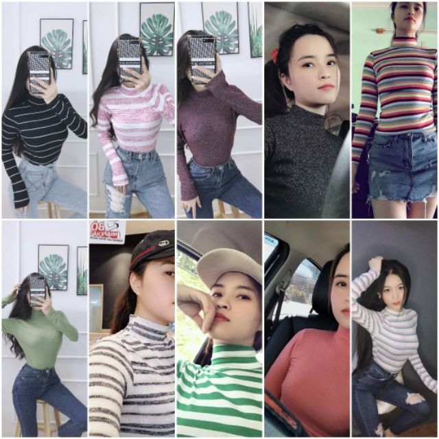 Combo 3 áo thun body cổ lọ tay dài siêu rẻ