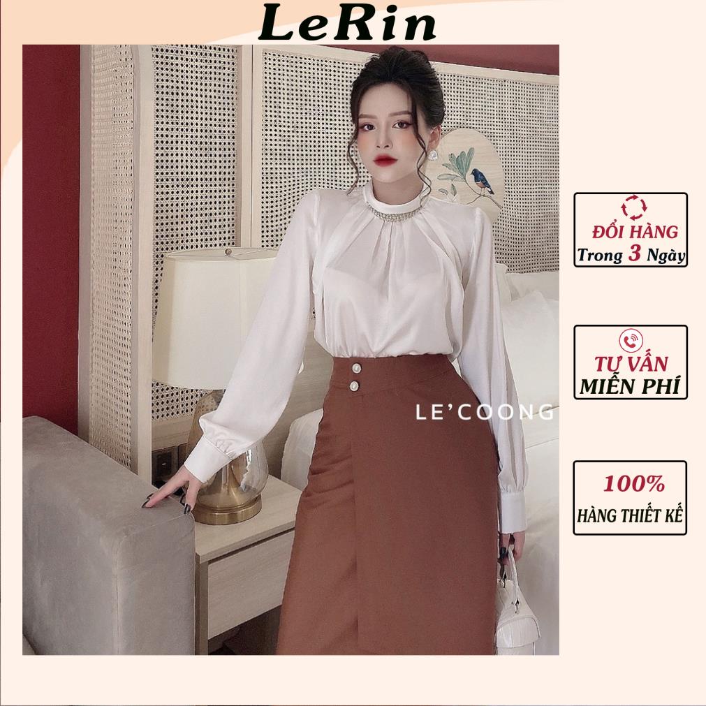 Chân Váy Dài Chân Váy Bút Chì Nâu Thiết Kế Bất Đối Xứng Thích Hợp Công Sở Đi Làm Đi Dạo Phố_LeRin CV17