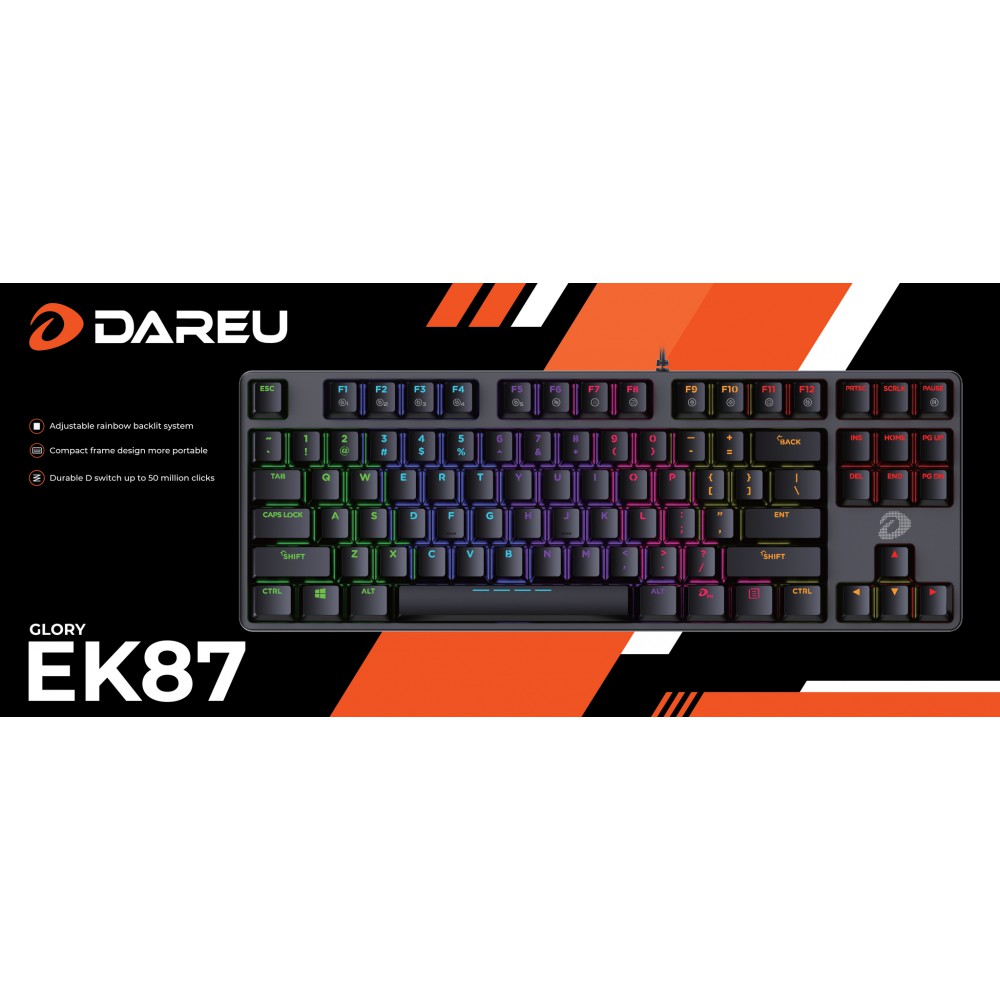 Bàn Phím Cơ Gaming DAREU EK87 Black (MULTI-LED, Blue/ Brown/ Red D switch) - Hàng Chính Hãng