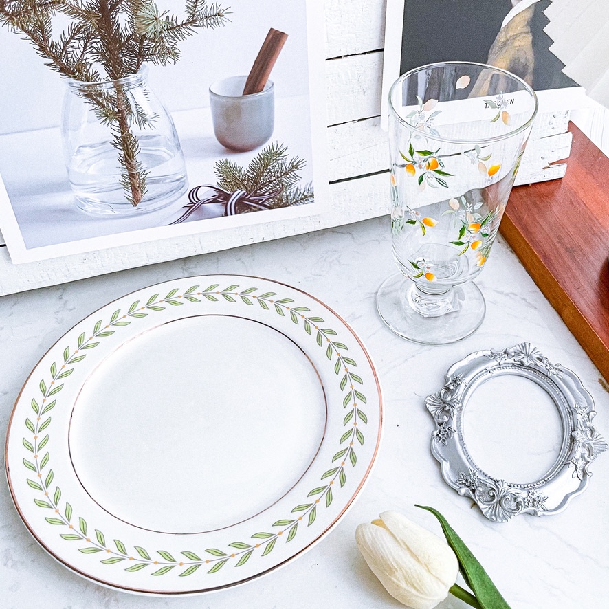 Dĩa tròn viền lá Nguyệt quế, phong cách vintage