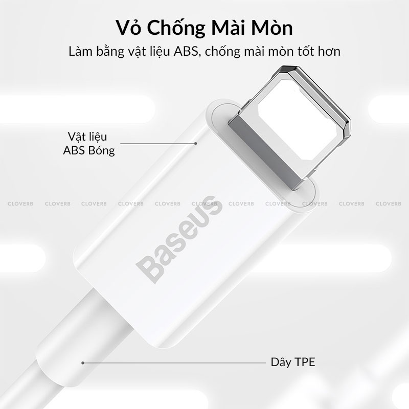 Baseus - Cáp Sạc Nhanh 12W  Cho iP7 Đến iP14 Pro Max, Đầu Cáp Chống Gãy, Dây Cáp TPE Dẻo Siêu Bền, Dài 0.25m/1m/2m