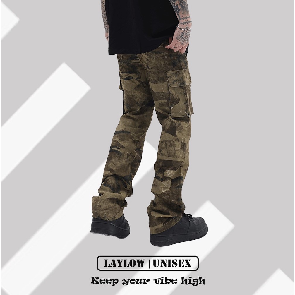 Quần Dài Kaki Túi Hộp Rằn Ri Nam Nữ Thời Trang Đường Phố Cao Cấp, Cargo Pants streetwear LAYLOW Unisex