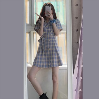 [ORDER TAOBAO/TMALL 088 ] Váy caro cổ vest thắt nơ eo ngang