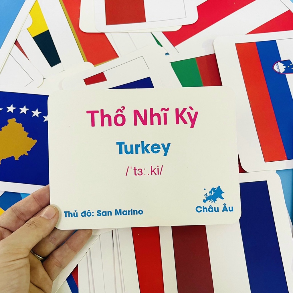 Bộ Thẻ Học Song Ngữ Quốc Kỳ 175 Nước Trên Thế Giới - Flash Card Cờ Các Nước Cho Bé