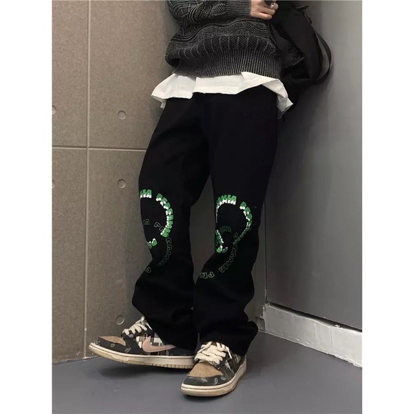 QUẦN BAGGY JEANS ỐNG RỘNG NAM T-A-N DÁNG SUÔNG PHONG CÁCH HÀN QUỐC-QJI20-THỜI TRANG UNISEX-có size NamNữ hình in,màu đen