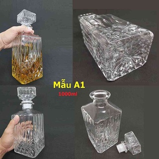 Chai Thủy Tinh Đựng Rượu 1000ML (combo 2 cái) mẫu vuông - Vỏ Chai Rượu Đẹp - Bình Đựng Rượu 1 Lít (A1)