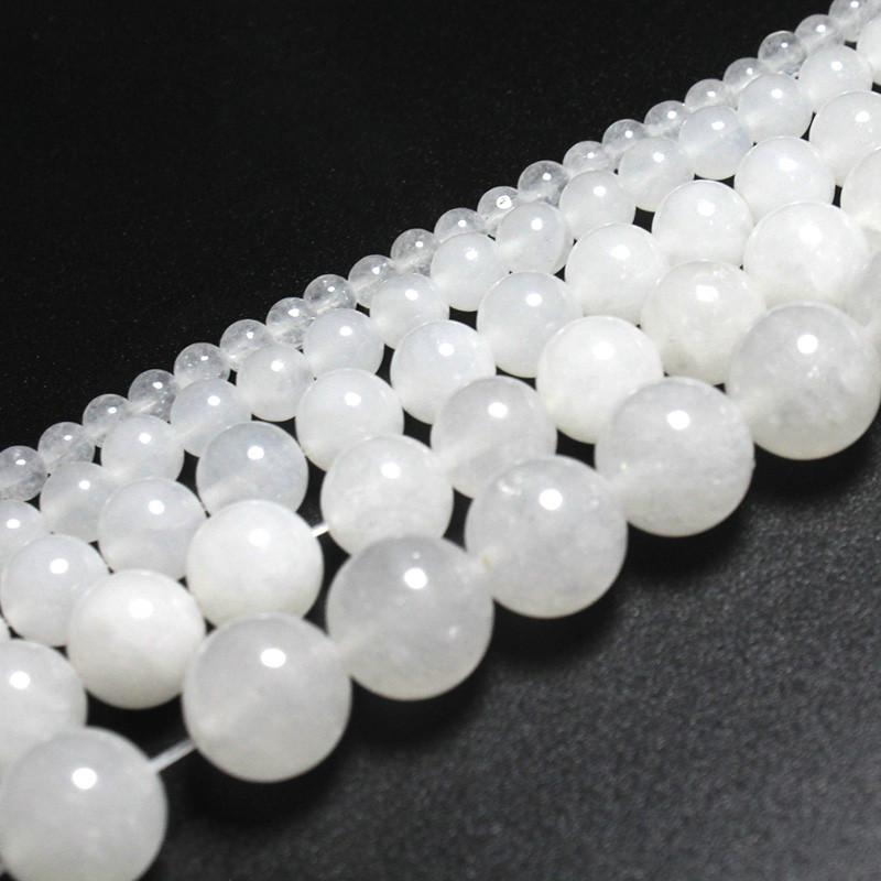 Dây Chuỗi Hạt Đá Trắng Tự Nhiên 4 / 6 / 8 / 10 / 12 mm Dùng Làm Trang Sức