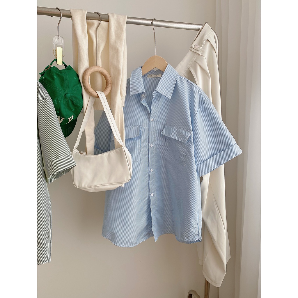 [Ảnh thật/Video] Áo sơ mi kẻ túi ngực 2 bên form rộng siêu xinh không nhăn