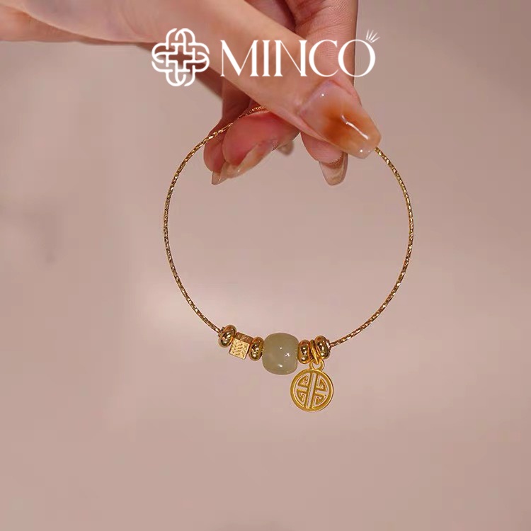 Lắc Tay nữ xinh mix charm chữ phúc màu vàng Minco Accessories Vòng tay nữ phong thủy mạ vàng VT36