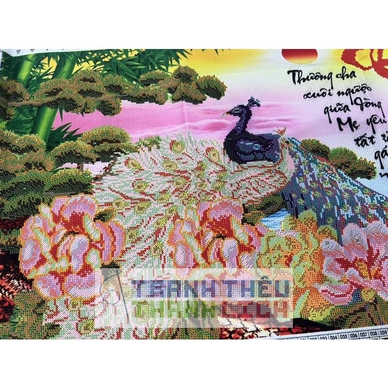 TRANH ĐÍNH ĐÁ - Tranh thêu chữ thập Cha Mẹ Công Mẫu Đơn 88625 AL53612 |82X50CM| _Chưa đính