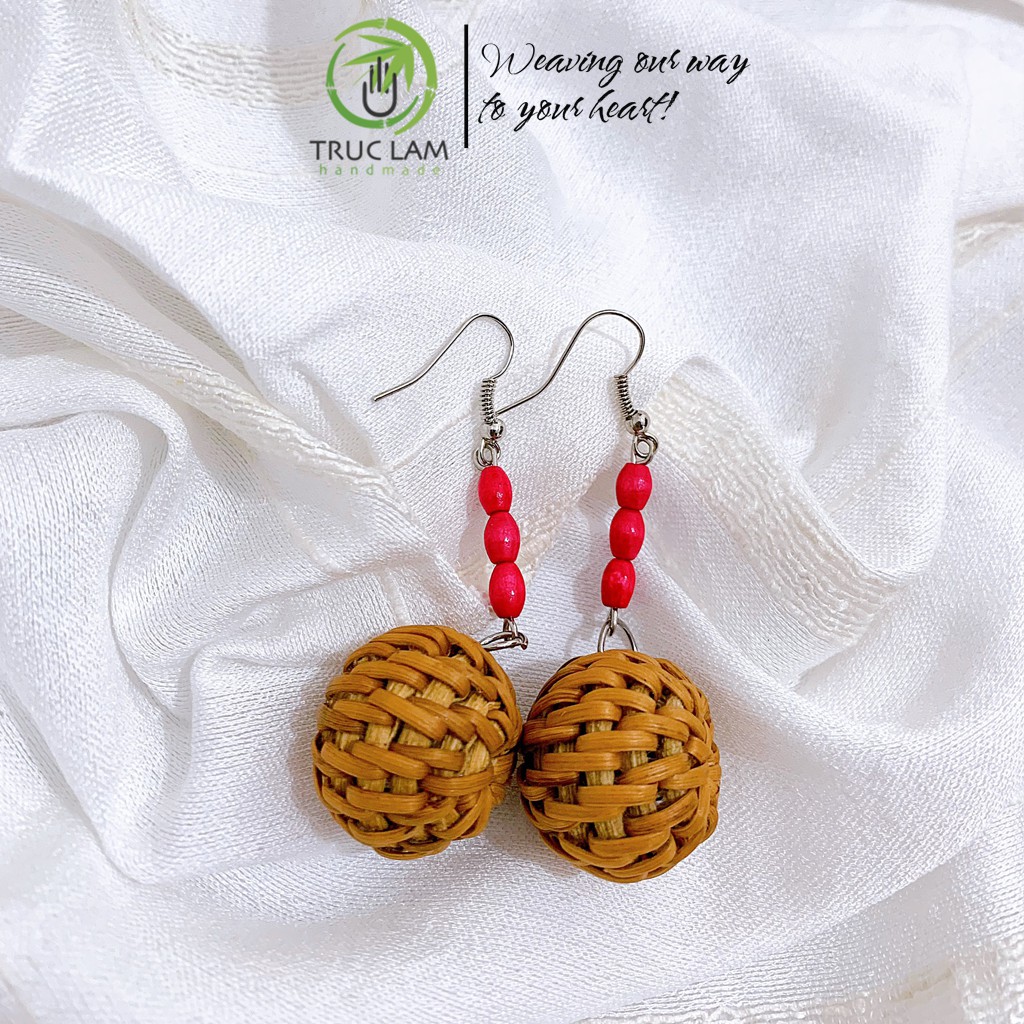 Phụ kiện đi biển khuyên tai cói bông tai mây tre đan KT04 Trúc Lâm Handmade