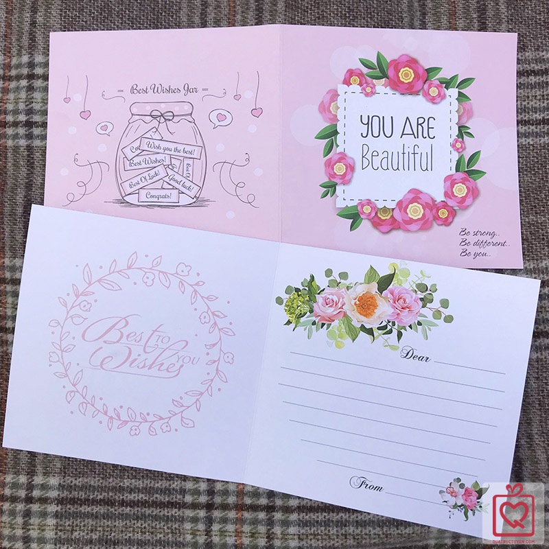 Thiệp vuông gấp You Are Beautiful, thiệp ghi lời chúc, tặng người thân các dịp chúc mừng