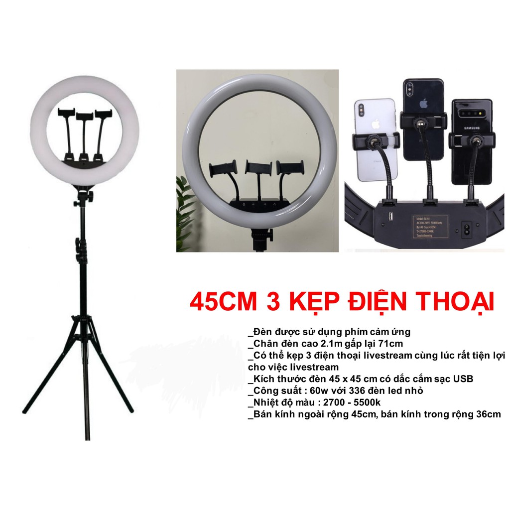 [HÀNG LOẠI 1] Bộ Đèn Livestream 26cm , 36cm, 45cm giá sỉ kèm chân 2 mét + 1 kẹp điện thoại