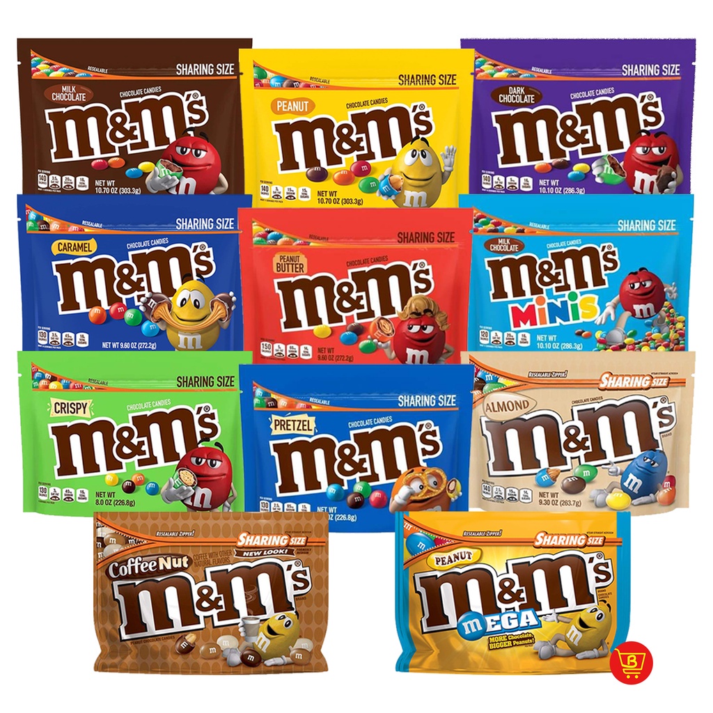 Socola M&M đủ vị sharing size nhân bơ đậu phộng, nhân hạnh nhân, nhân kẹo mềm socola, nhân bánh vòng
