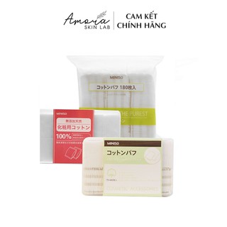 Bông Tẩy Trang Miniso Nhật Bản Gói 180 Miếng - 100% Cotton - Amora Skinlab