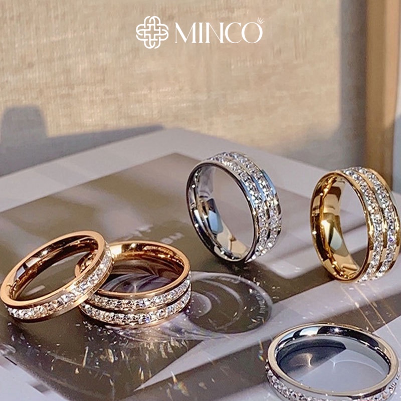 Nhẫn nữ đính đá Minco Accessories viền gắn hàng đá lấp lánh thời trang phụ kiện thời trang Hàn Quốc NT67