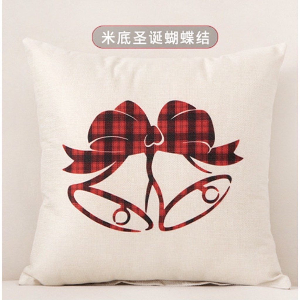 [ VỎ + RUỘT ] GỐI TỰA LƯNG TRANG TRÍ NOEL TRẮNG ĐỎ VẢI BỐ GAI SBK1311