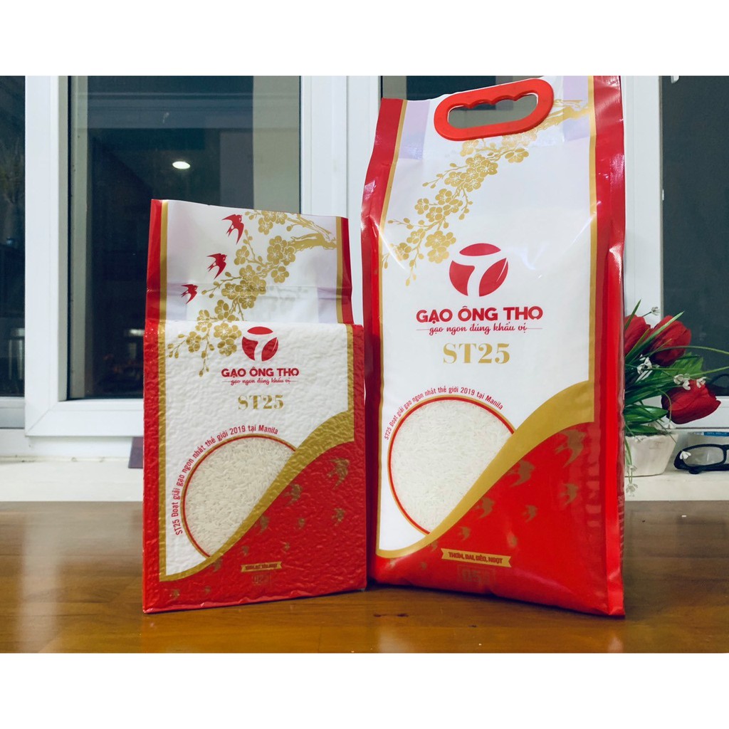 Gạo ST25 Túi 2Kg Ông Thọ  - Cơm Thơm, Dai, Mềm Dẻo, Vị Ngọt - Đạt giải gạo ngon nhất thết giới 2019 tại Manila